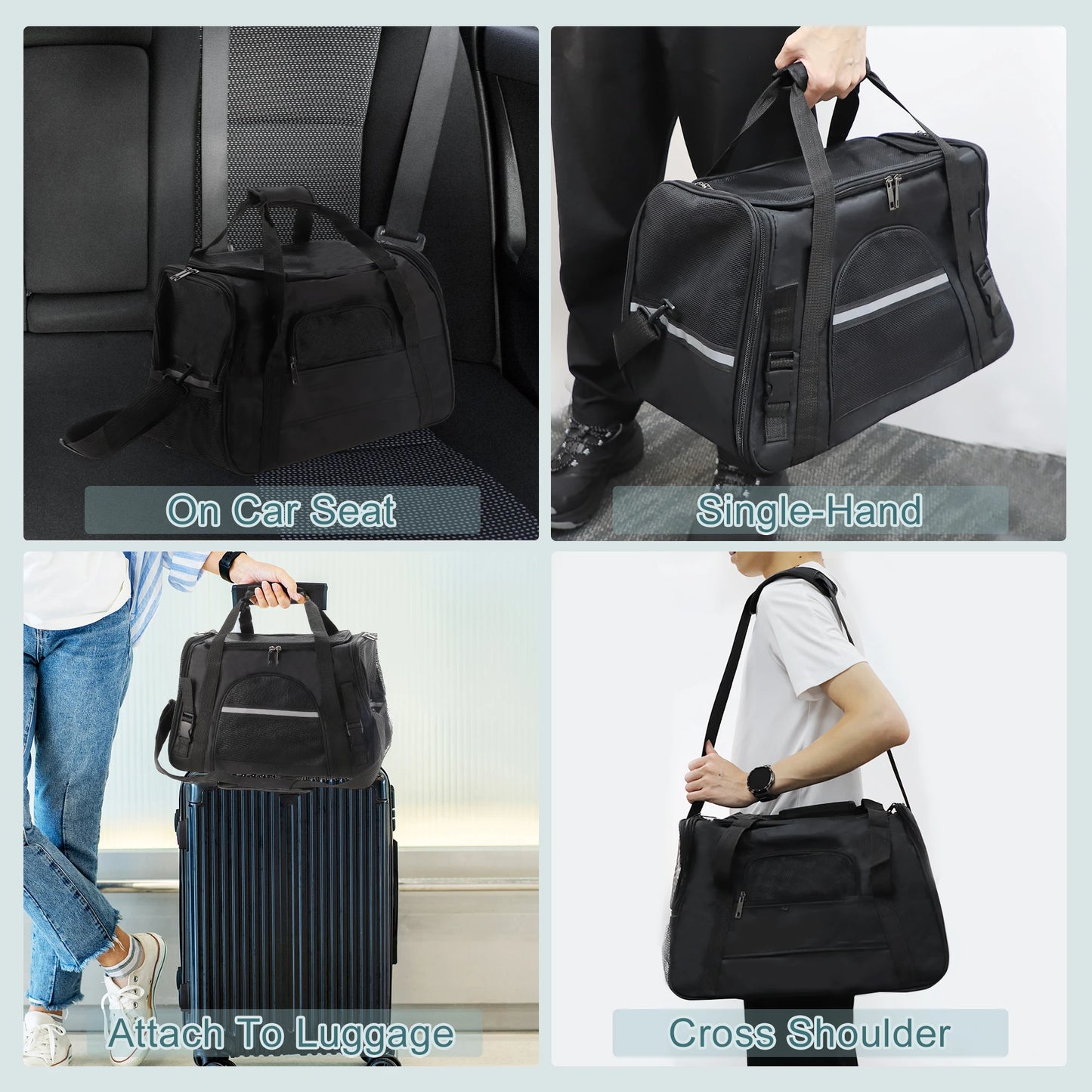 UXCELL Pet Carrier Puppy Carrier Dog Bags for Small Cats Dogs Puppies Up to 13 Lbs Black 600D Oxford Cloth Pet Carriers