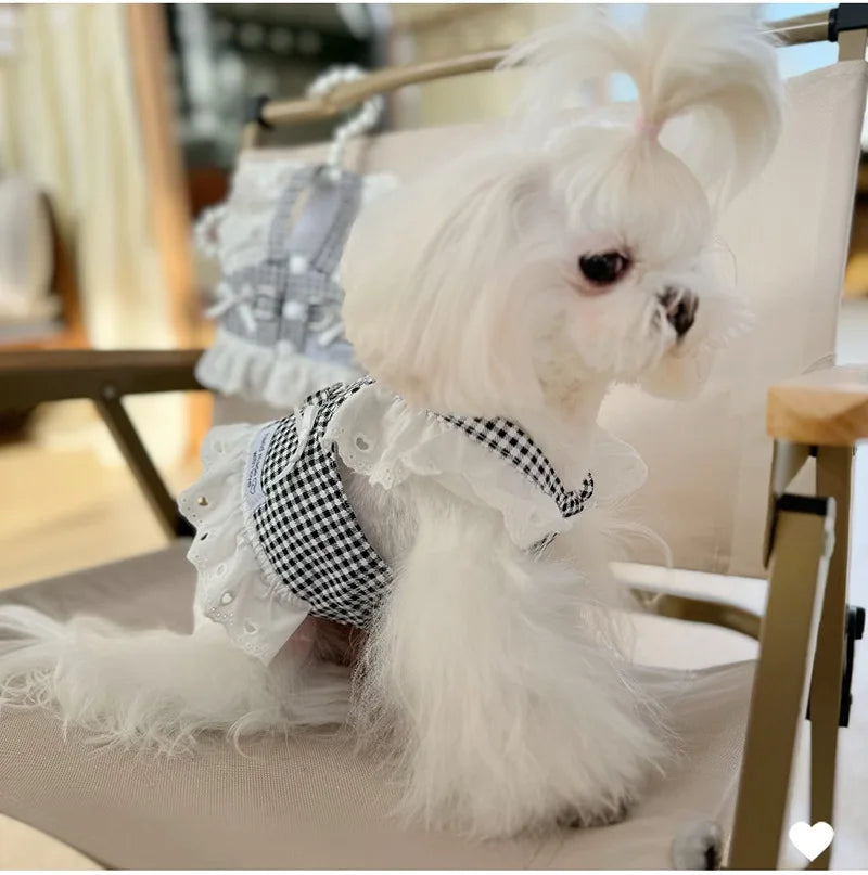Plaid Dog Harness for Small Dogs, Lightweight Cotton Lace Puppy Harness Vest Dog Accessories Yorkie Chiwawa Beagle Pet Supplies