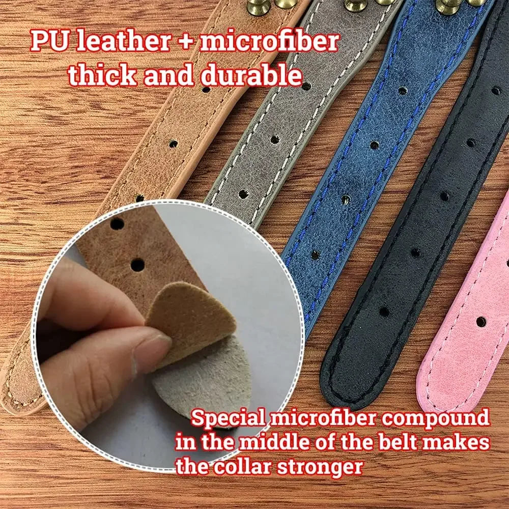 Spiked Dog Collar Mushroom Rivet PU Leather Dog Collars Adjustable Spike Studded Pet Collar for Pitbull Mastiff Husky Rottweiler