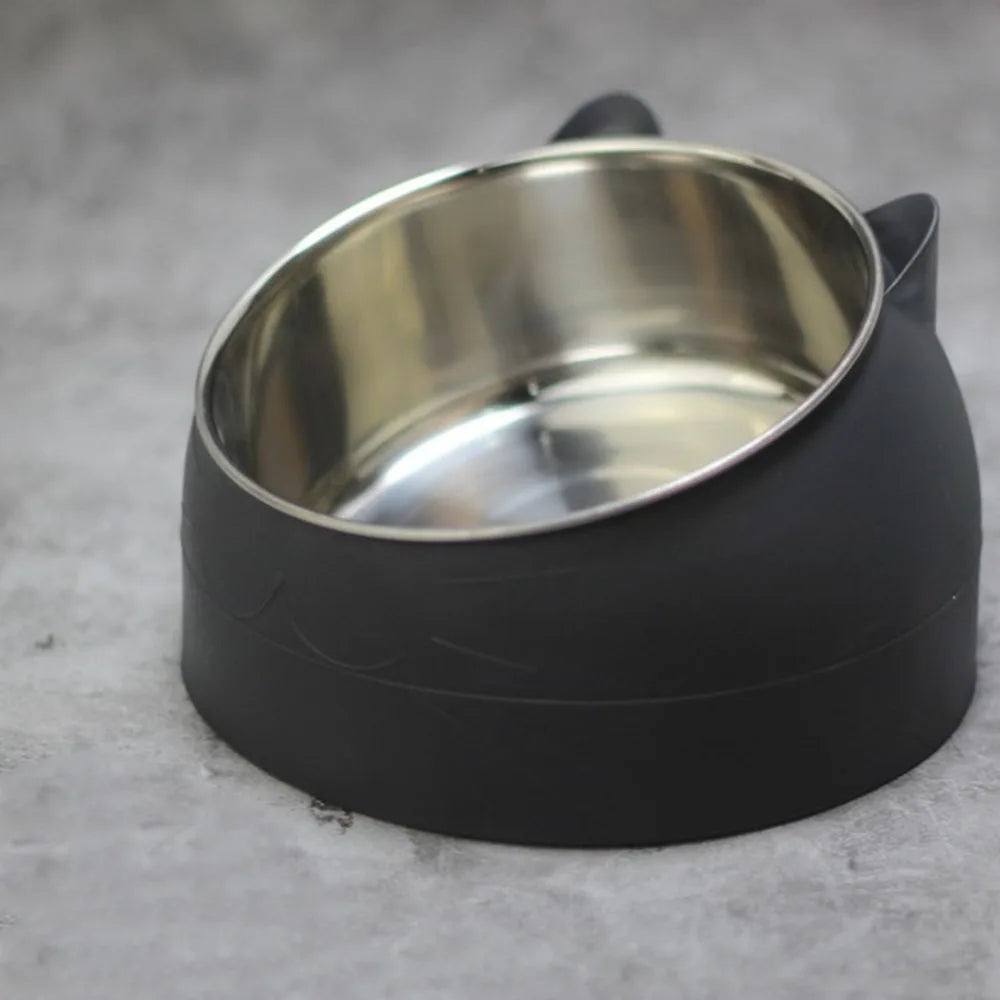 Cat Dog Bowls 15 Degrees Raised Stainless Steel Cat Bowl Safeguard Neck Puppy Pet Feeder Non-slip Crash Elevated Cat Food Bowl