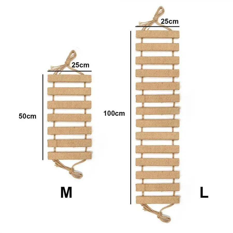 1PC Wall Mounted Cat Climbing Shelf Cat Sisal Wooden Ladder Bridge with Hammock and Jumping Platform for Kitten Playing and Rest