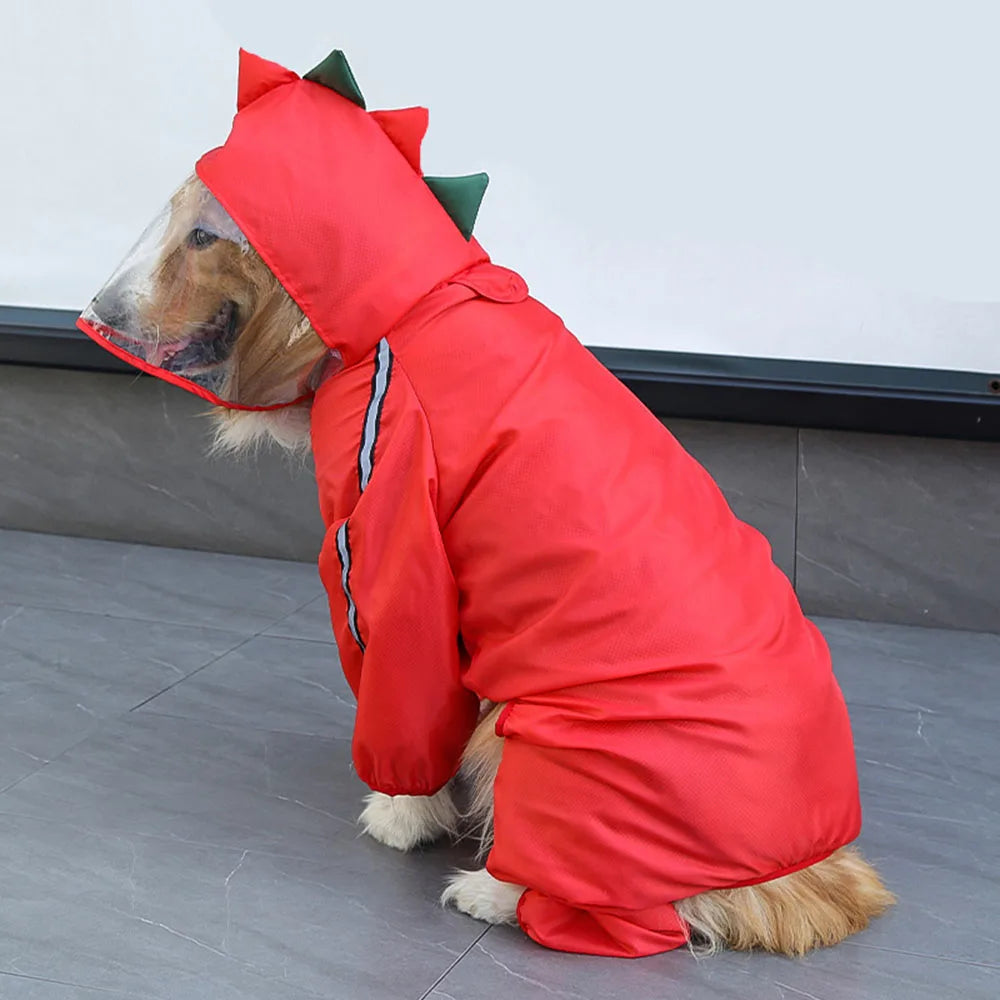 Frog Dinosaur Shape Dog Raincoat Costume for Medium and Large Dogs Waterproof Pet Jumpsuit Clothes Dog Rain Jacket for Labrador