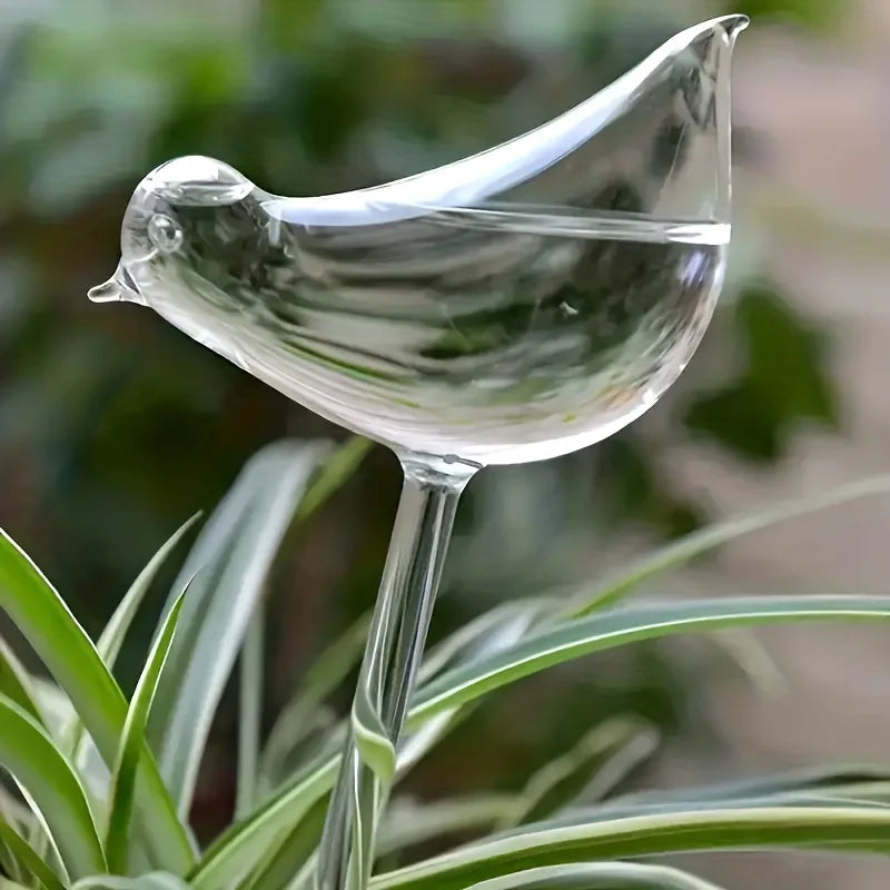 2pc Plant Waterer Self Watering Sphere, Bird shaped Hand Blowed Plastic Transparent Water Beads