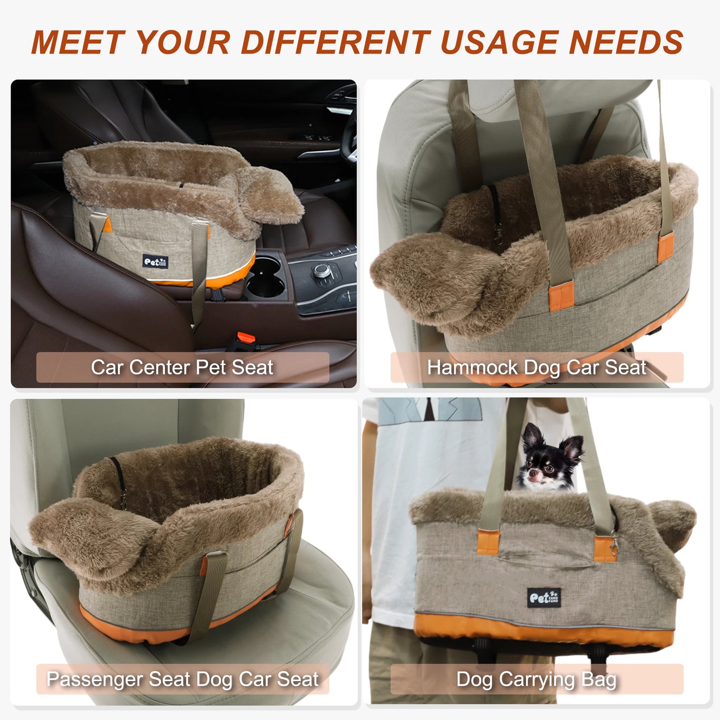 UXCELL Console Dog Car Seat Dog Beds Dog Mats Portable Booster Washable Front Seats for Small Pets Warm Sofa for Dogs Cats