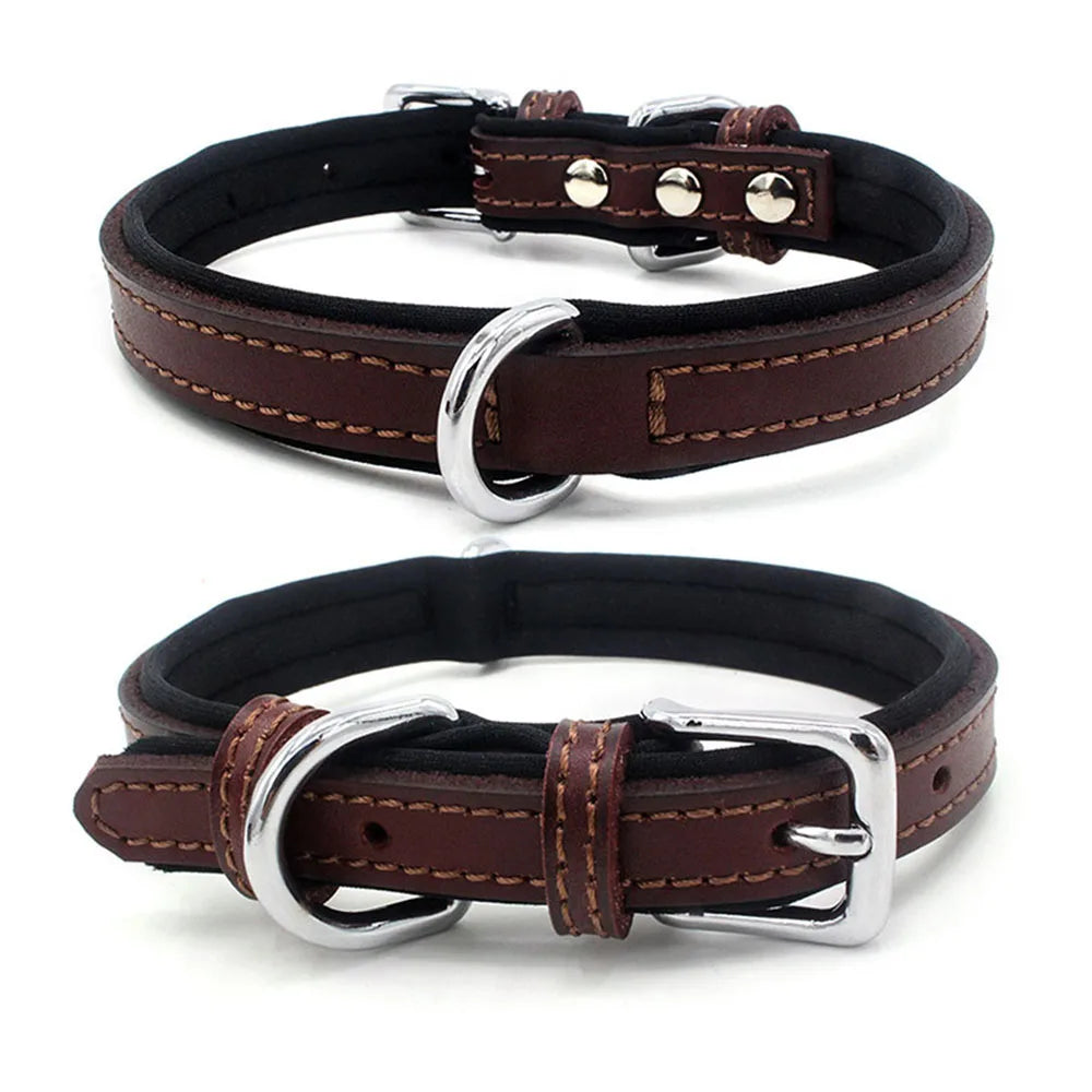 Double-layered Ultra Soft Neoprene Padded Dog Collar Heavy Duty Dog Leather Collar with Durable Metal Buckle Pet Training Collar