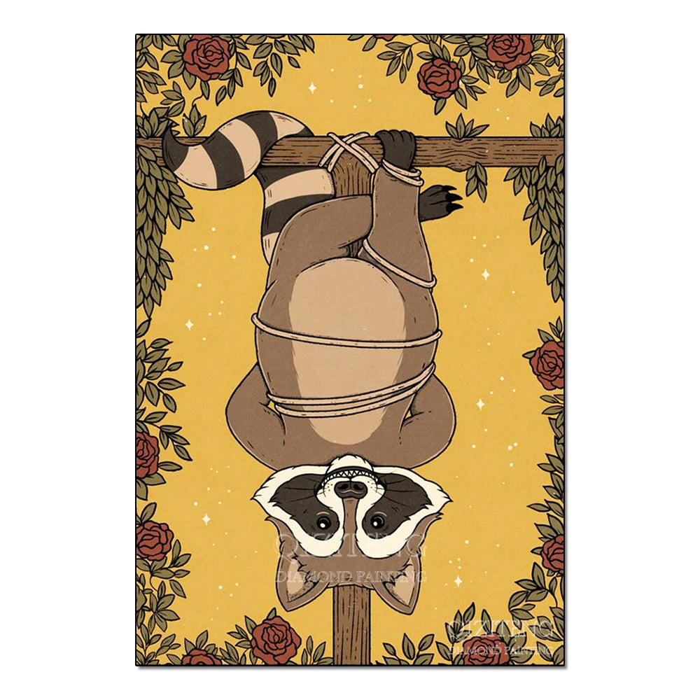Tarot Cards Cat 5D Diamond Painting Cute Raccoon Full Diamond Cross Stitch Cartoon Animal Embroidery Mosaic Art Home Decoration