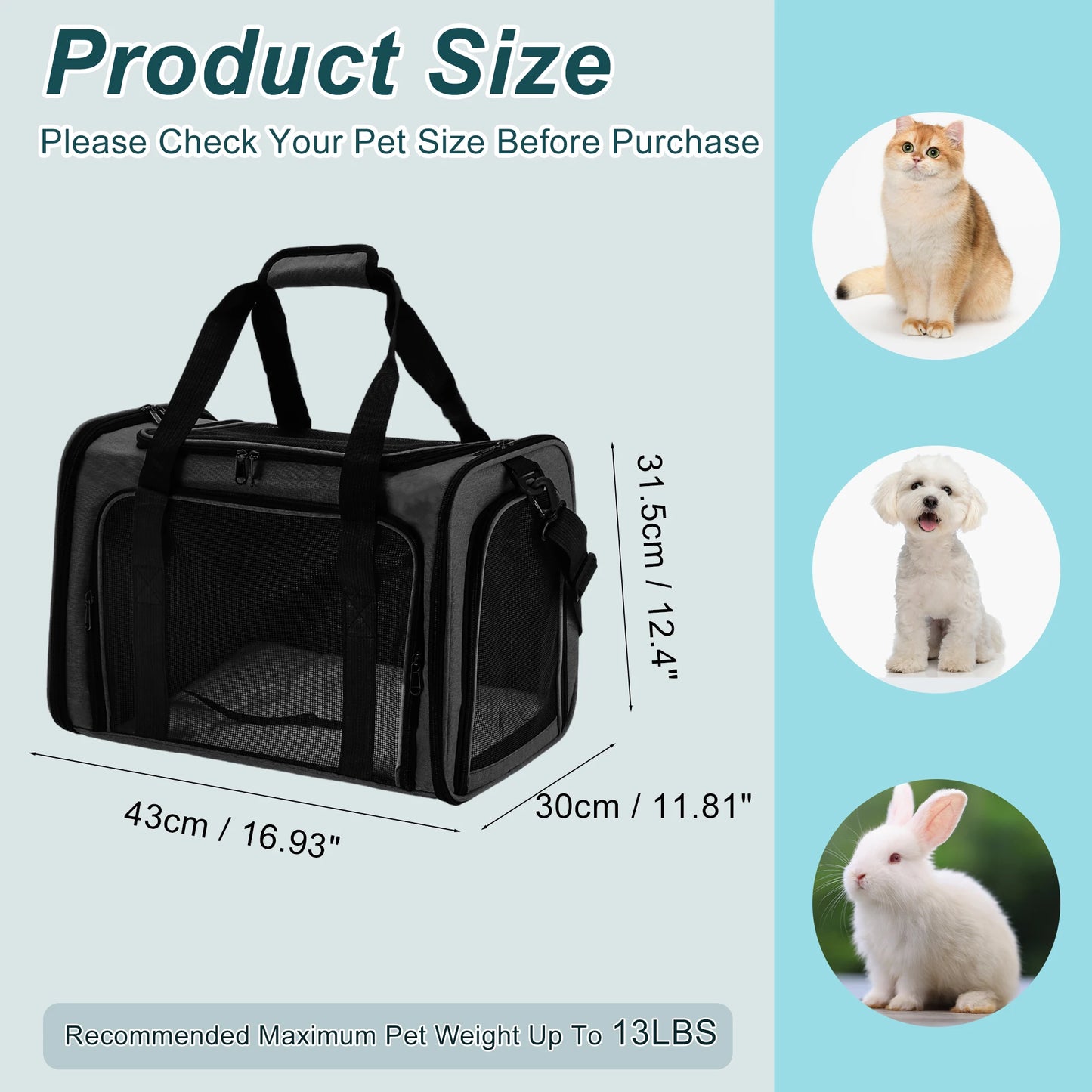 UXCELL Pet Carrier Puppy Carrier Dog Bags for Small Cats Dogs Puppies Up to 13 Lbs Black 600D Oxford Cloth Pet Carriers