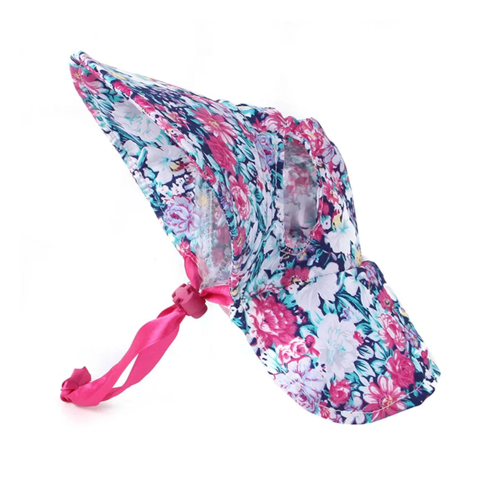 Dog Hat with Ear Holes for Outdoor Sun Protection Floral Dog Cap Female Summer Pet Visor Sunbonnet Adjustable for Girl Puppies
