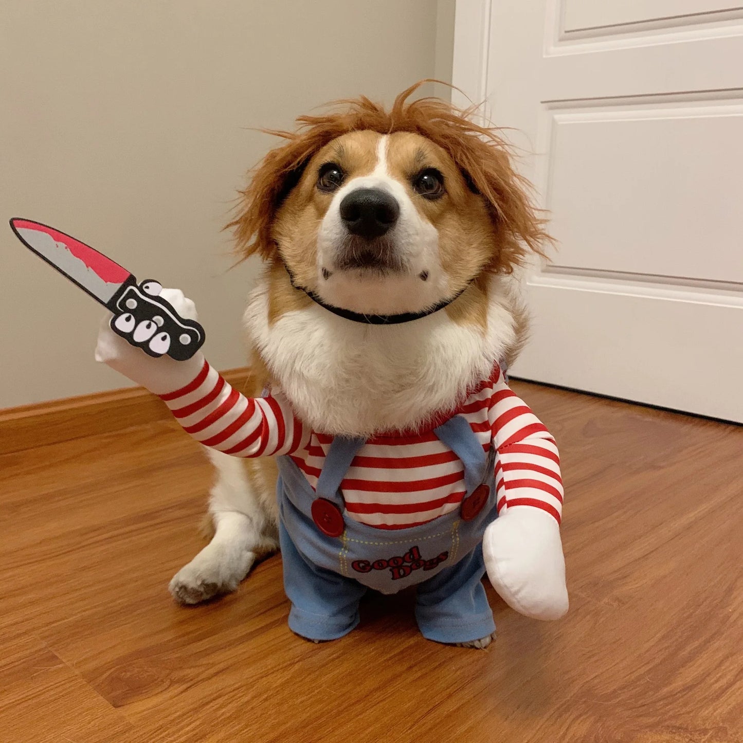 Pet Halloween Costume Dog Clothing Chucky Jumpsuit Dog Deadly Doll Cosplay Funny Party Costume Dog Clothes for Small Medium Dogs