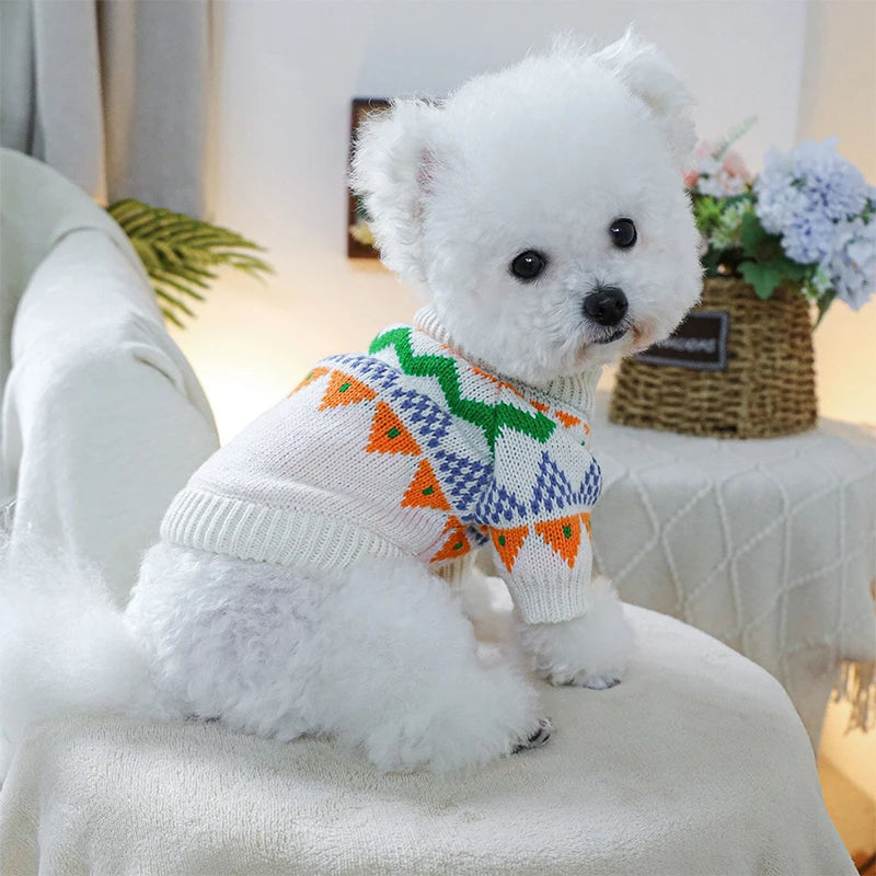 Fair Isle Colorized Pet Dog Sweater Warm Winter Wool Knitting Sweatshirt for Puppy New Year Outdoor Unisex Overalls Pet Clothing