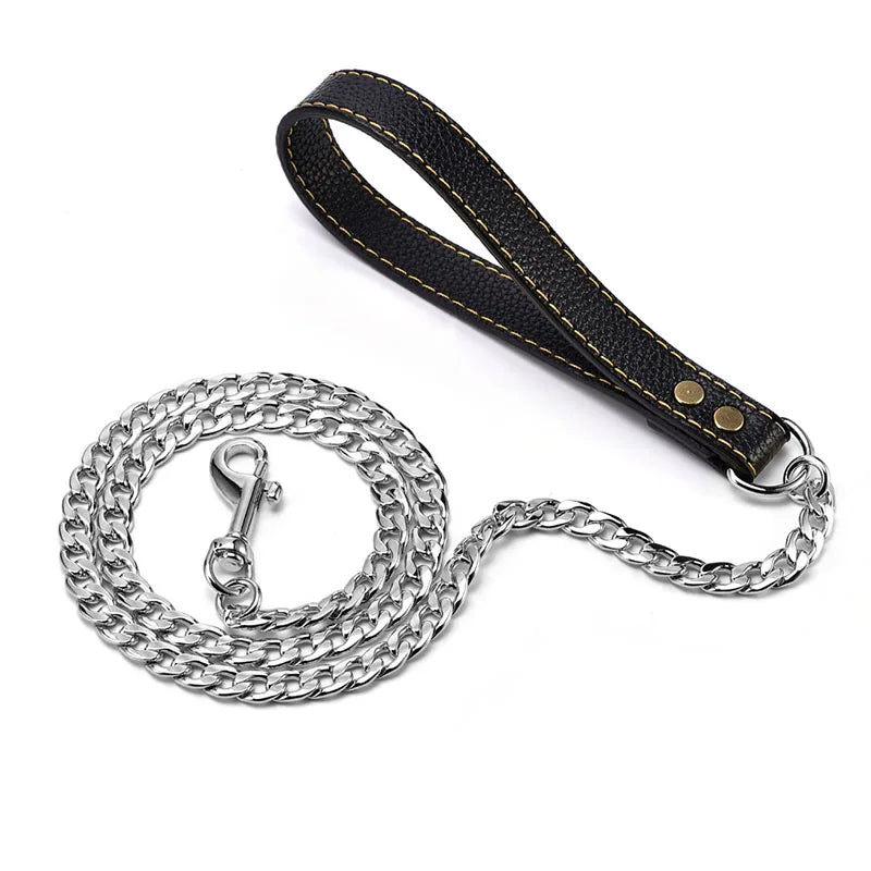 304 Stainless Steel Dog Chain Collar and Leash, Super Strong, Metal Necklace, Choke, Silver, Gold, Adjustable Pet Lead Rope