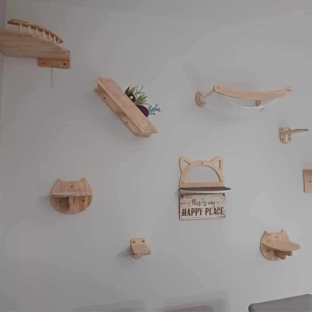 Cat Tower Cat Climbing Shelves Perch For Cat Hammock Wooden Bridge Four-step Ladders Sisal Steps & Post For Cat Play & Climb