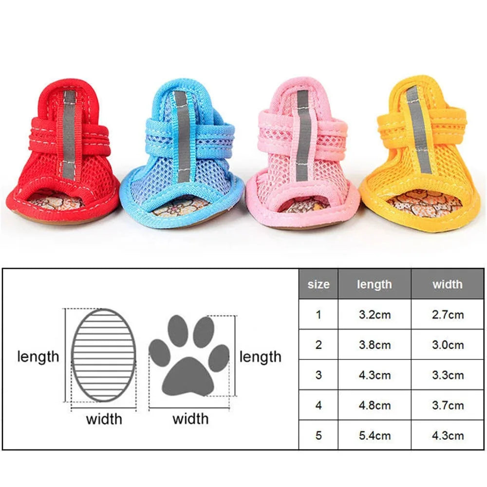 4pcs Small Size Dogs Mesh Sandals Breathable Summer Dog Shoes Safety Reflective Anti-Slip Sneakers for Puppy Teddy Pet Supplies