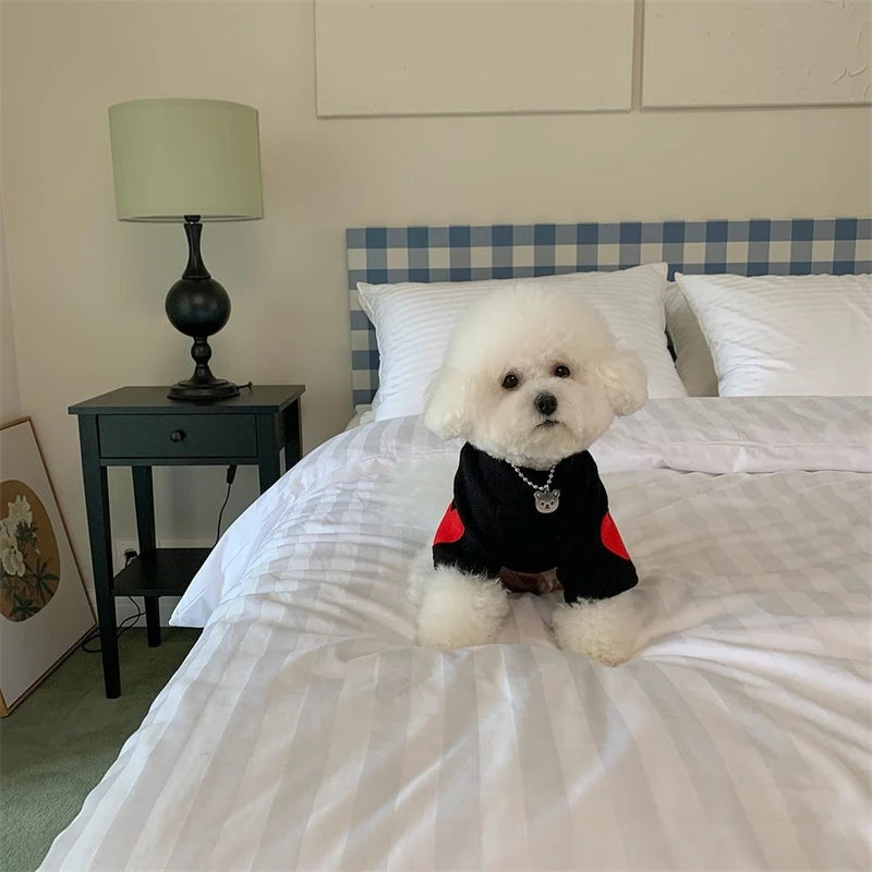 Autumn Winter Plush Pet Dog Clothes Heart Print Soft Velvet Cat Hoodie Teddy Pet Overalls Thick Warm Yorkshire Marzis Clothing