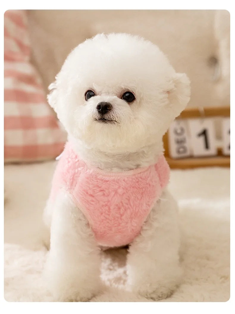 Solid Pink Fluffy Pet Dog Winter Clothes Flower Decorate Breathable Warm Cat Overalls Unisex Yorkshire Autumn Small Puppy Vests