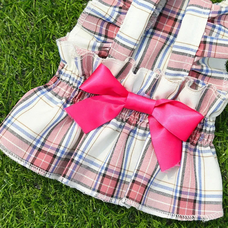 Plaid Dog Dress Cute Princess Dresses Cat Plaid Vest Small and Medium-sized Pet Clothing Classical Style Printed Pattern Clothes
