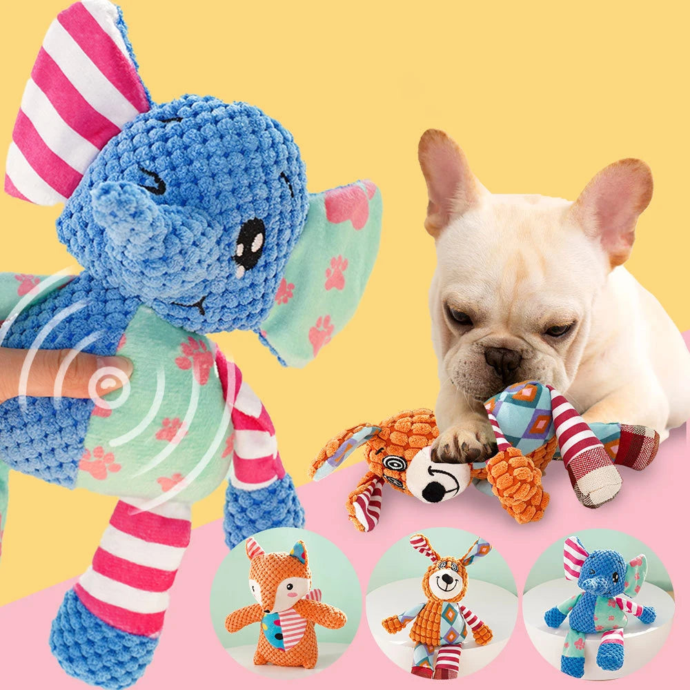 Squeaky Dog Toys for Small Medium Dogs, Elephant Rabbit Fox Plush Dog Chew Toys with Soft Fabric, Puppy Toys to Keep Them Busy