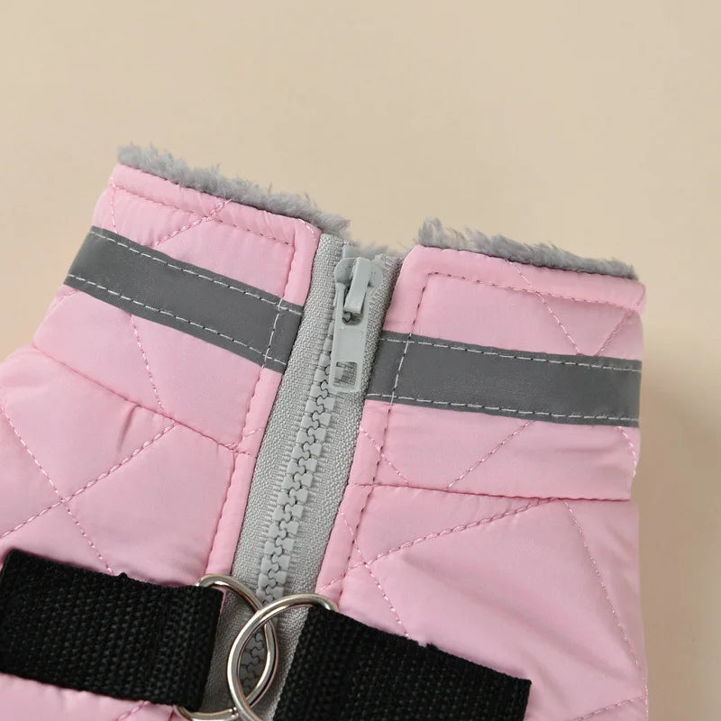 Reflective Dog Winter Jacket with Harness Cold Weather Clothes for Small Medium Dogs Turtleneck Thermal Fleece Lined Dog Coat