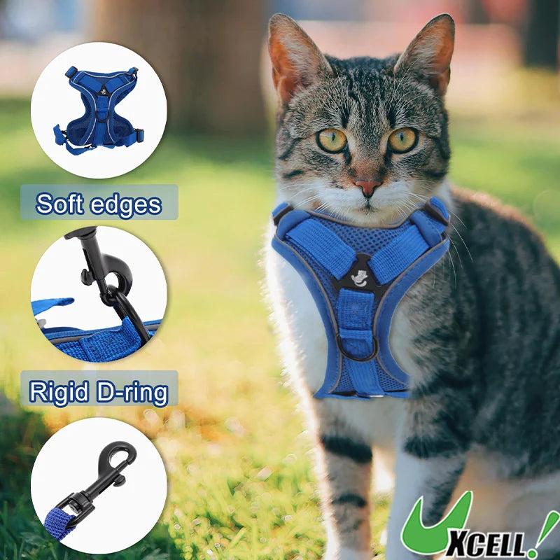 UXCELL Cat Harness and Leash Set Adjustable Vest with Reflective Strips Escape Proof for Cat and Small Dog Outdoor Hiking