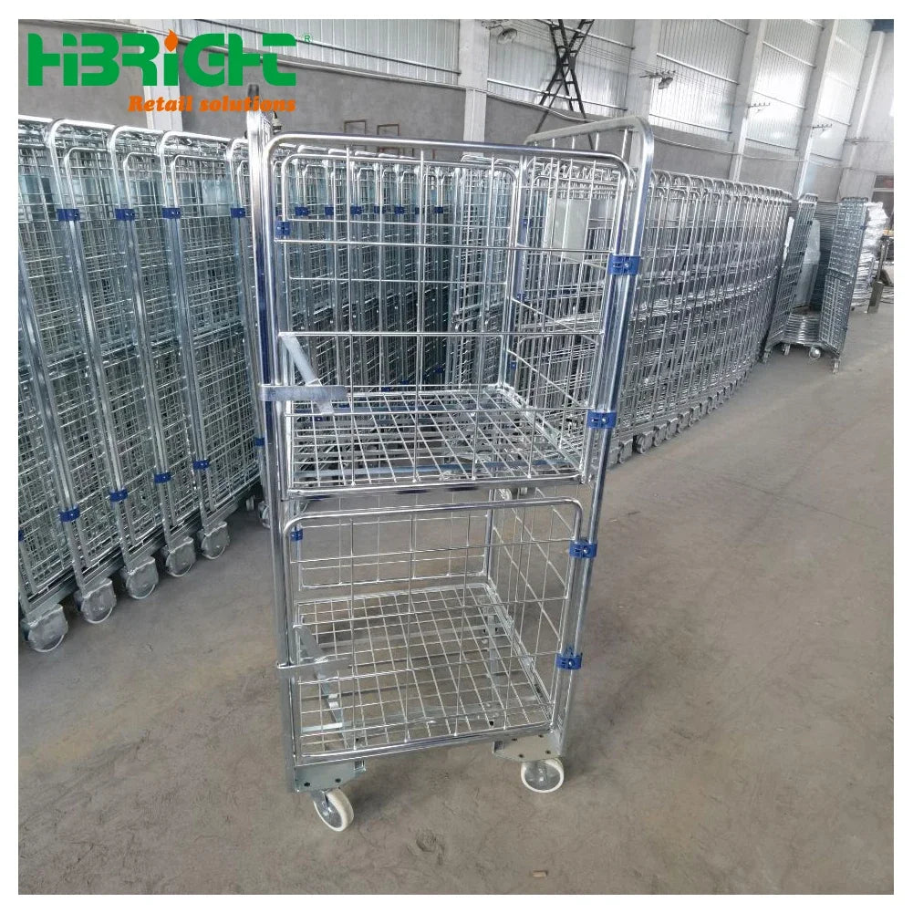 4 Sided Secure Supermarket Warehouse Cargo Industry Steel Storage Roll Cage