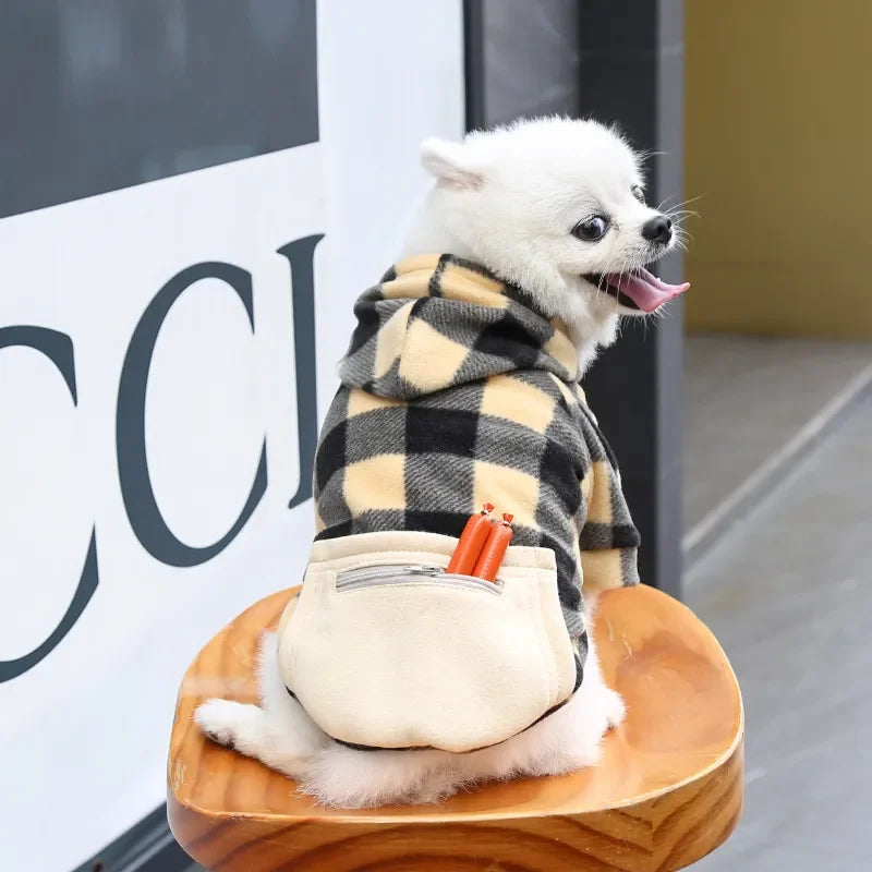 Plaid Dog Hoodie Pet Dog Clothes Sweaters With Hat And Pocket Design Autumn Winter Windproof Dog Clothing For Small Medium Dog