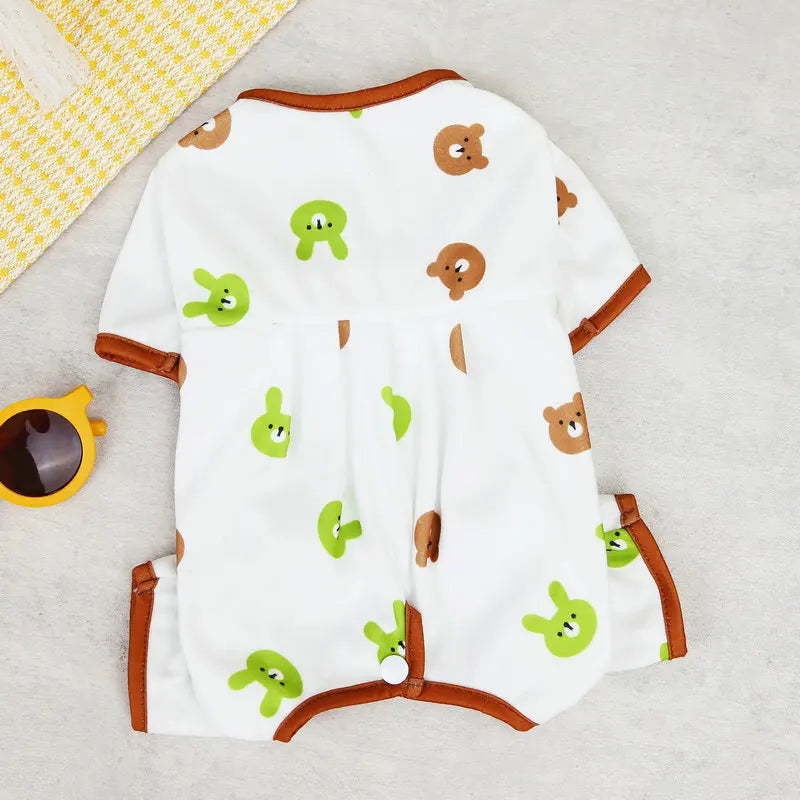 Striped Pet Dog Jumpsuit Spring Autumn Medium Small Dog Clothes Cute Bear Pattern Pet Pajamas Kitten Puppy Sweatshirt Dog Coat
