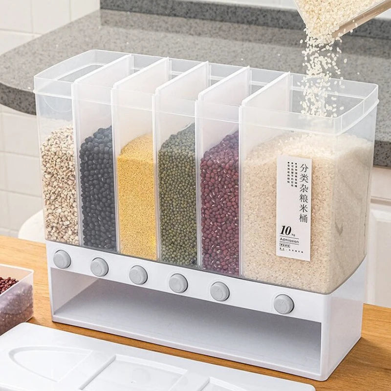 10L Bucket Grain Sealed Container Dry Food Dispenser Kitchen Foor Storage Container with Small Refill Box Grain Dispenser