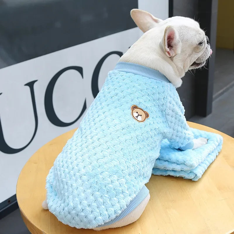 2024 New Warm Fleece Pet Clothes Cute Print Coat Small Medium Dog Cat Shirt Jacket Teddy French Bulldog Chihuahua Winter Outfit