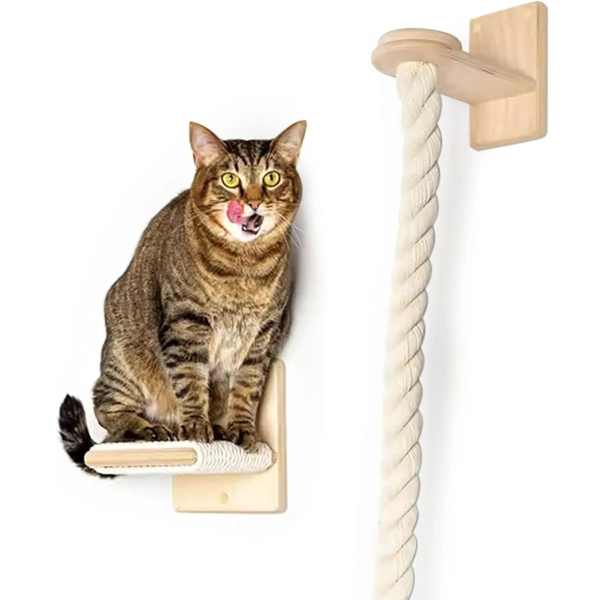 Cat Wall Shelf Perch Cat Stair with Jute Rope Cat Tree Wooden Cat Climbing Steps Kitten Training Tower Platform Pet Furniture