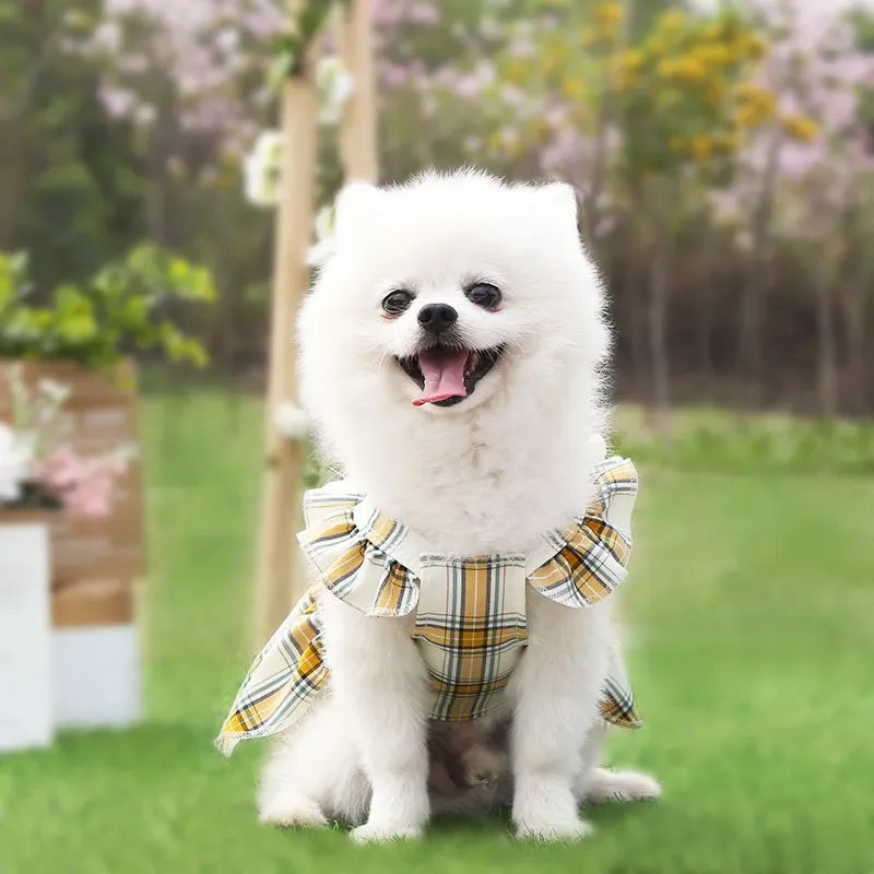 Plaid Dog Dress Cute Princess Dresses Cat Plaid Vest Small and Medium-sized Pet Clothing Classical Style Printed Pattern Clothes