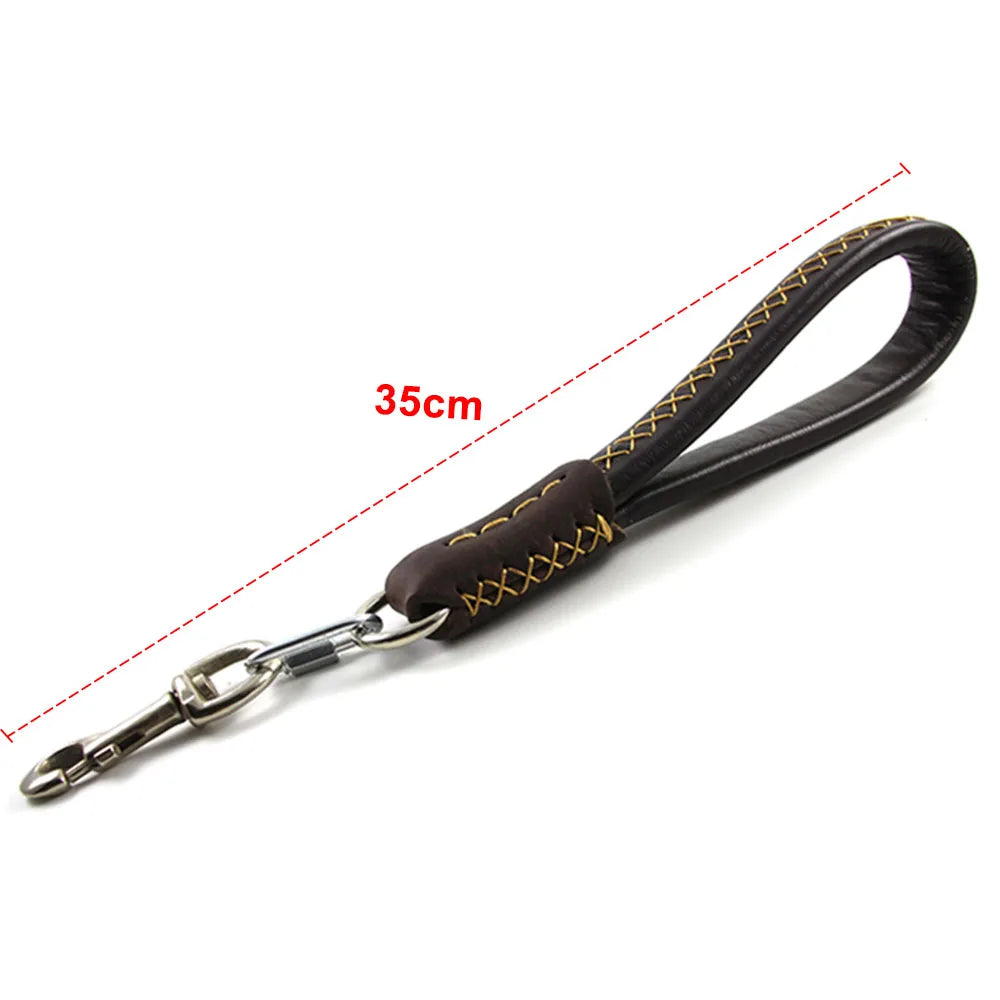 Dog Short Leash Lead Traffic Padded Handle Heavy Duty Real Leather Dog Lead for Training Control Puppy Small Medium Large Dogs