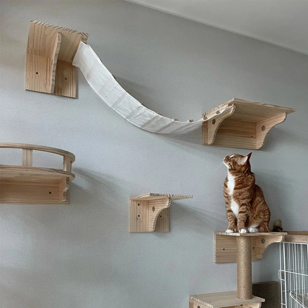 Cat Bridge Wall Mounted Wooden Furniture Scratcher Kitty Beds Perches Stable Cats Wall Shelves For Sleeping Playing Climbing