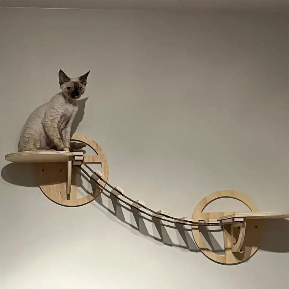 Cat Climbing Shelf Wall Mounted Hammock 1m Bridge With Sisal Scratching Post For Cats Tree Tower Platform Jumping Pet Furniture