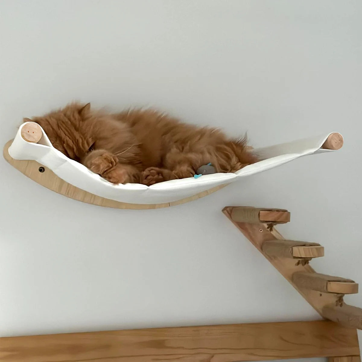 Cat Tree Tower Wooden Cat Climbing Shelves Cat Hammock Safe Perch Detachable & Easy-cleaning Wall Mounted Ladders Pet Furniture