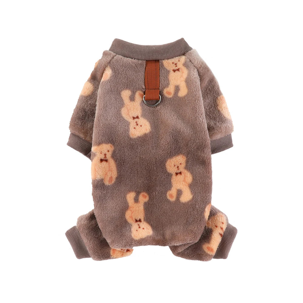 Soft Flannel Dog Pajamas for Small Medium Large Dogs, Cartoon Animals Bear Dinosaurs Print Puppy Onesie Winter Dog Jumpsuit