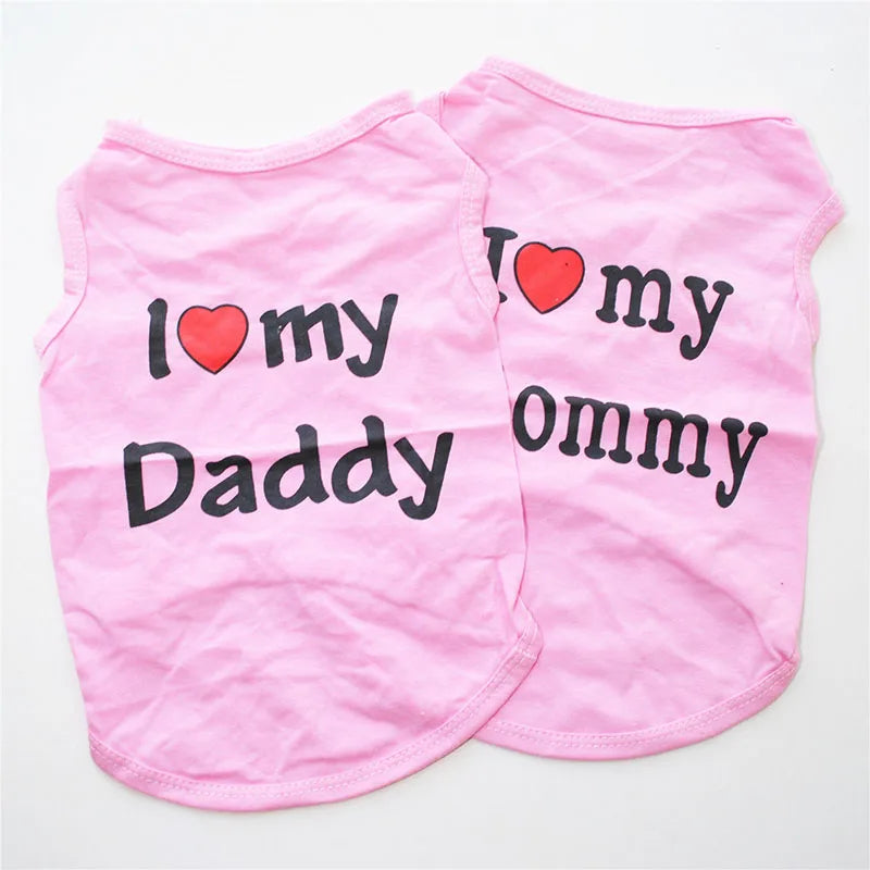 Small Dog Clothes Soft Cotton Puppy Shirt Classic Daddy Mommy Printed T-shirt Pet Vest Clothing for Cats Chihuahua Dog Apparel
