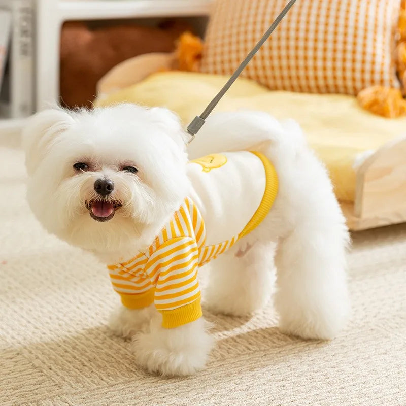 2024 Dog Clothes Cute Dog Hoodies Thin Autumn Winter Dog Coat with D-Ring Striped Print Puppy Sweatshirt Cat Jacket Pet Apparel