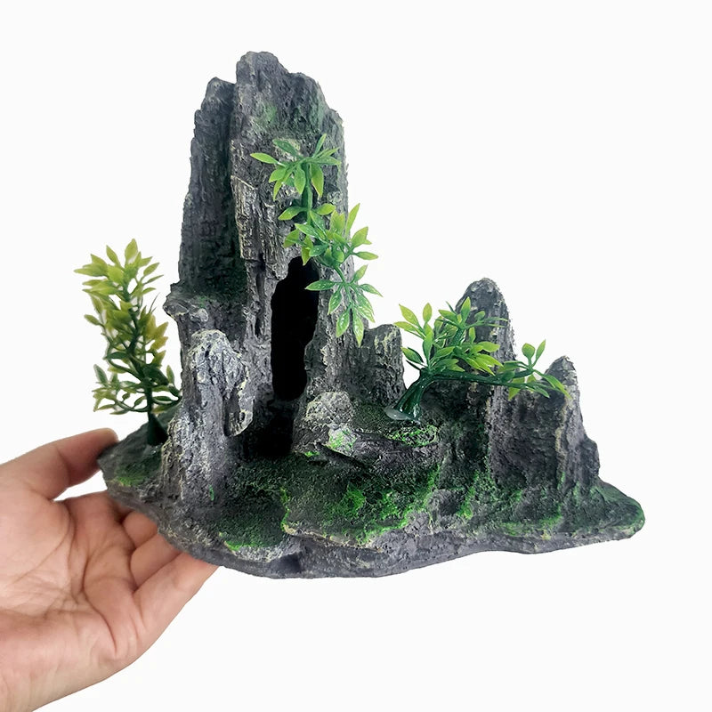 Resin Aquarium Rockery Mountain Decoration Artificial View Rock Cave Stone Tree Fish Tank Ornament Pet Supplies Home Decor New