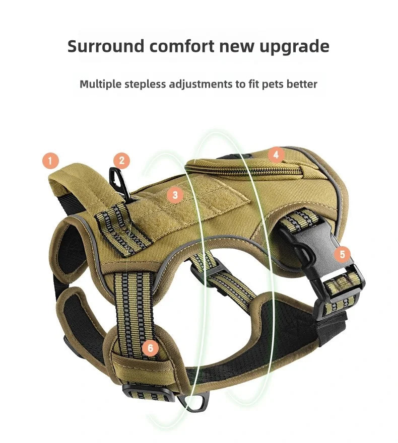 Pet Chest Strap Dog Tactical Chest Back Outdoor Medium Large Dog Vest Explosion proof Punching Traction Rope