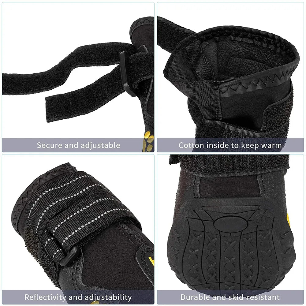 4pcs/set Pet Dog Shoes Reflective Waterproof Dog Boots Warm Snow Rain Pet Booties Anti-slip Socks Footwear For Medium Large Dogs