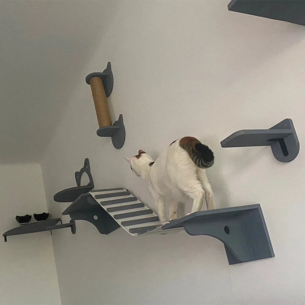 Cat Bridge Wall Mounted Wooden Furniture Scratcher Kitty Beds Perches Stable Cats Wall Shelves For Sleeping Playing Climbing