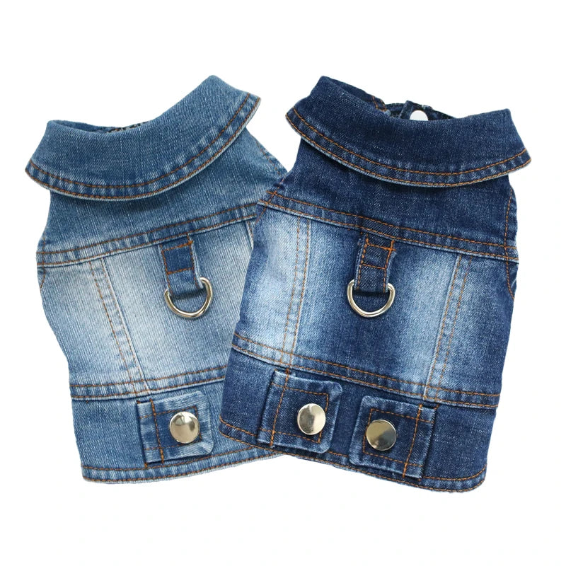 Dark Washed Dog Denim Jacket for Small Medium Dogs, Puppy Sleeveless Jeans Coat with D Ring Chihuahua Yorkie Clothes Pet Apparel