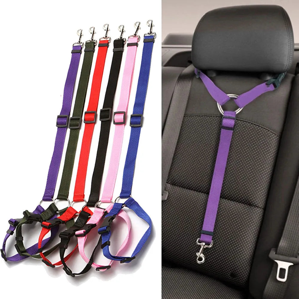 Dog Safety Seat Belts Strap Car Headrest Restraint Adjustable Nylon Seatbelt for Dog Pet Cat Vehicle Seatbelt for Harness Collar
