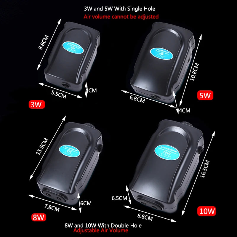 220~240V Silent Aquarium Oxygen Air Pump Fish Tank Adjustable Air Volume High Power Oxygenator Air Compressor Aerator 3/5/8/10W