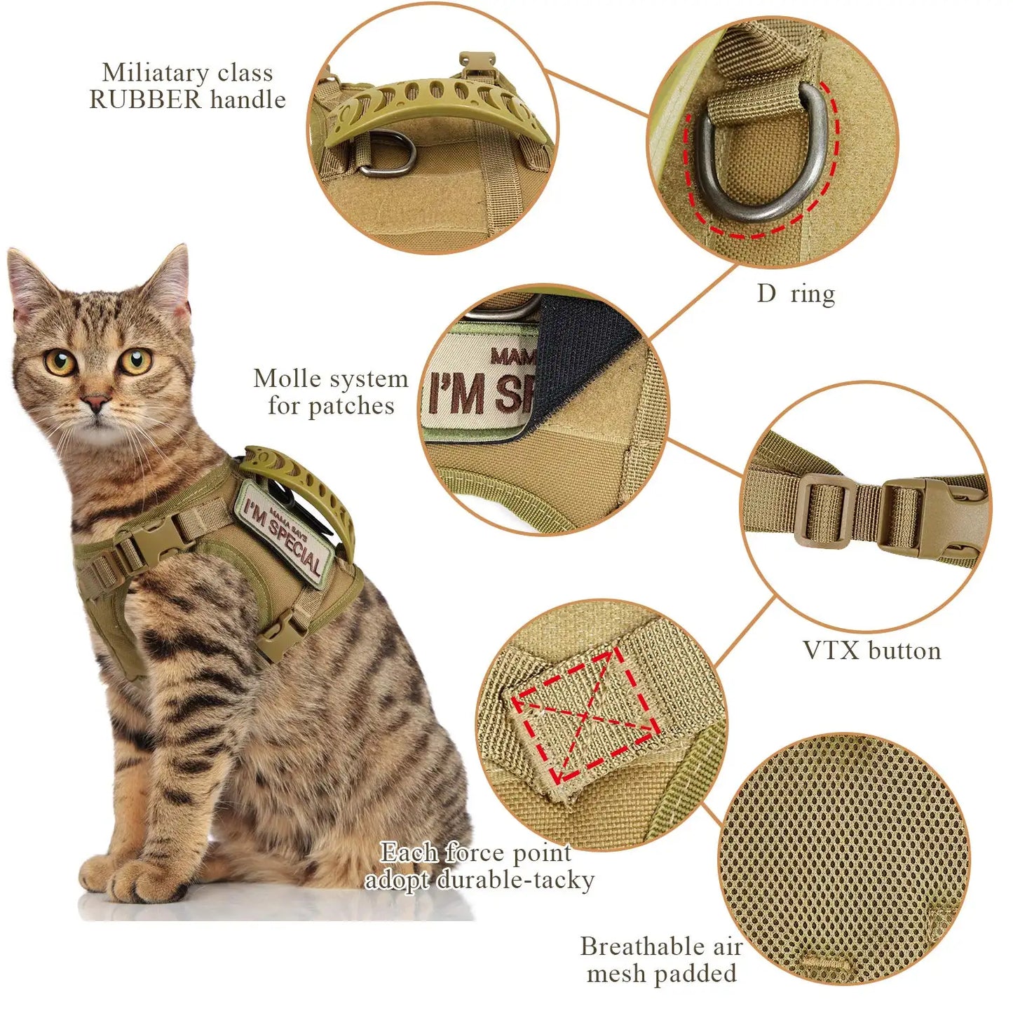 Tactical Small Dog Cat Harness Leash with Patches Working Training Puppy Straps with Handle Soft Mesh Adjustable Pet K9 Vest