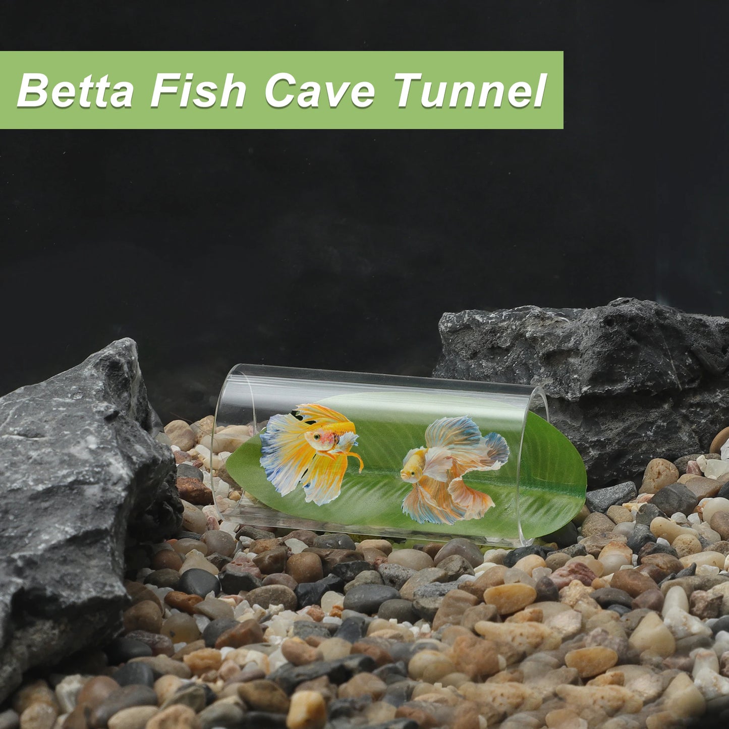 UXCELL Fish Tank Accessories Hollow Acrylic Betta Fish Cave with Betta Leaf Suction Cup Clear 1 Set Reptile Habitat Décor