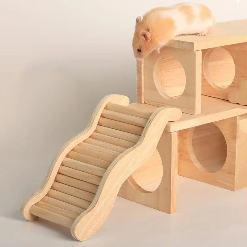 Smooth Hamster Hideaway Wooden Hamster House with Climbing Ladder Small Pet Castle Arch Bridge for Dwarf Mice Gerbils Small Pets