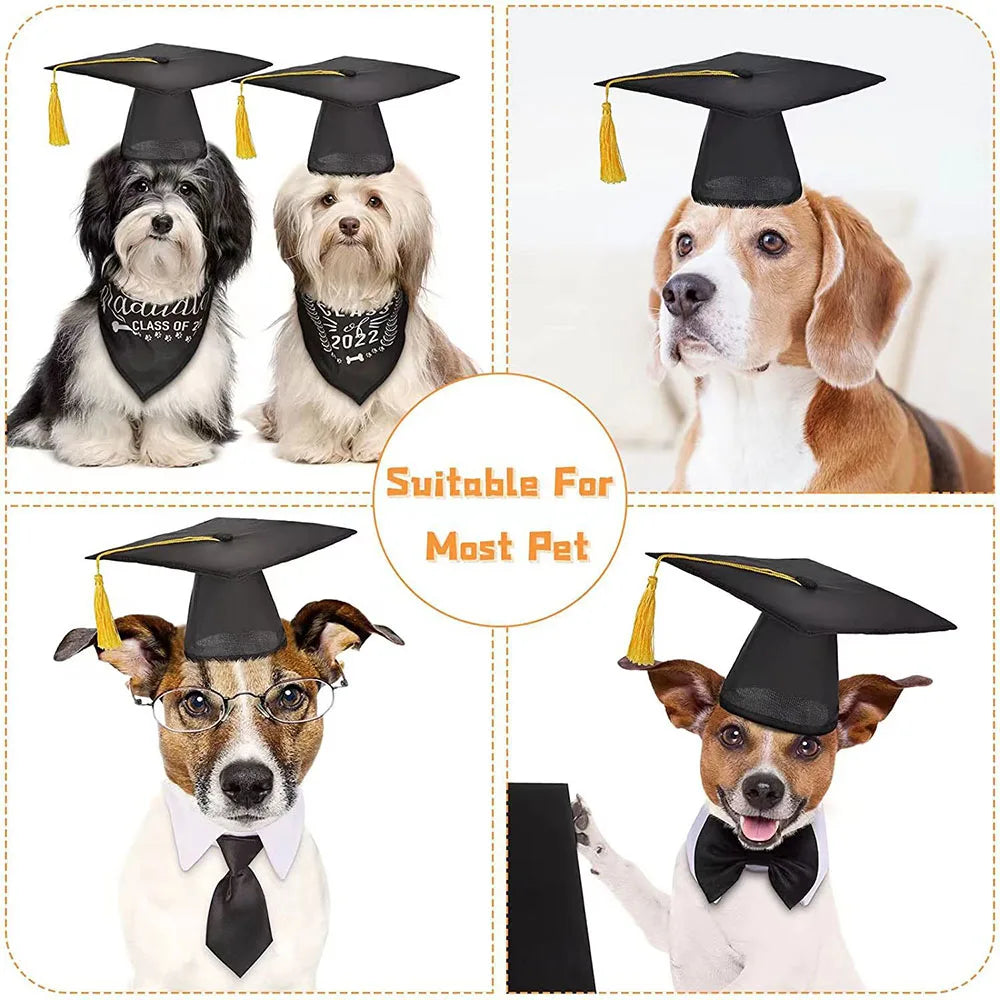 Pet Caps Dog Graduation Hats with Yellow Tassel Costumes for Dogs Cats Doctor Hat Holiday Party Apparel Dog Accessories Outfits