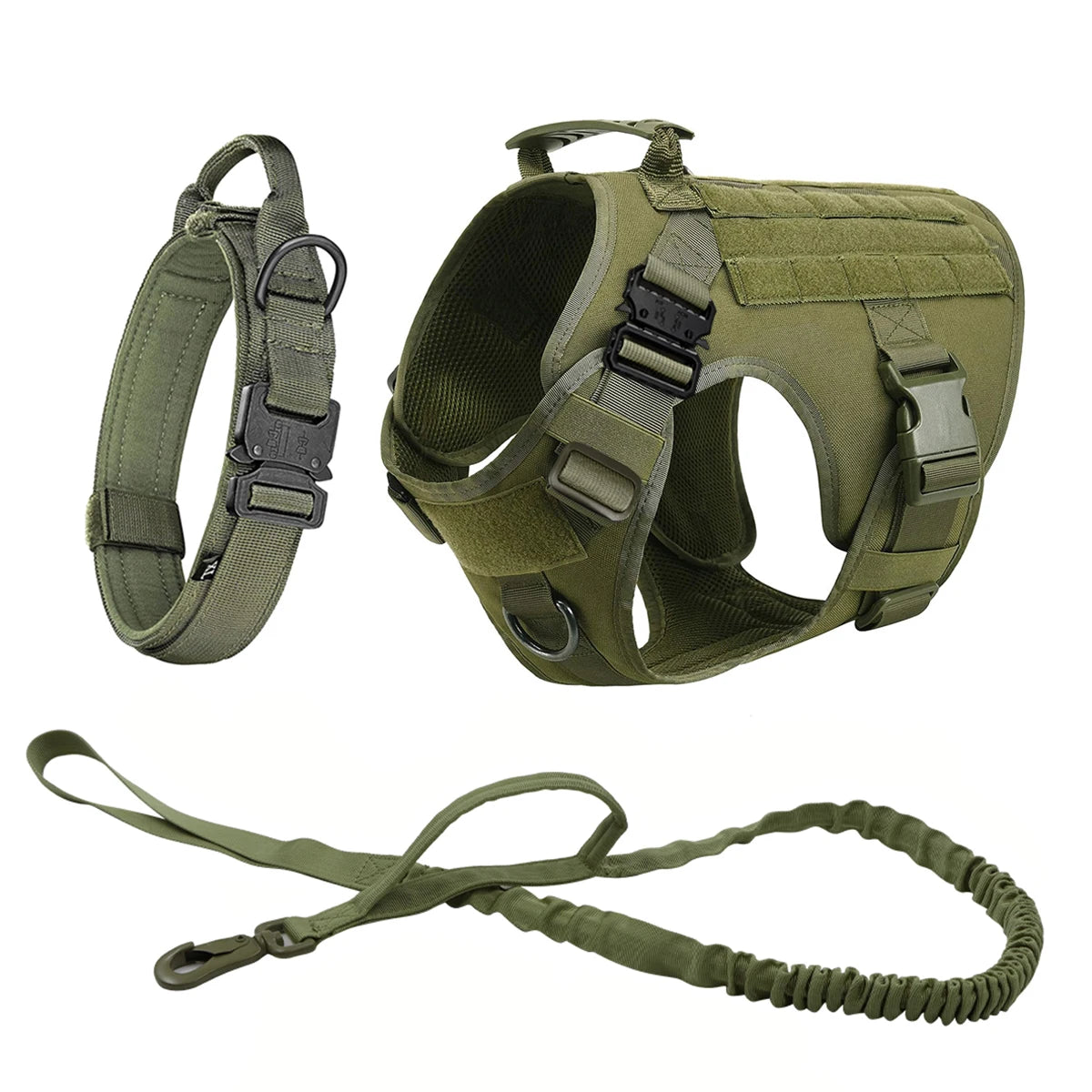Tactical Training Large Dog Harness Collar Leash Molle Pouches Military Service Dog Vest Heavy Duty Dog Harness for Medium Dogs