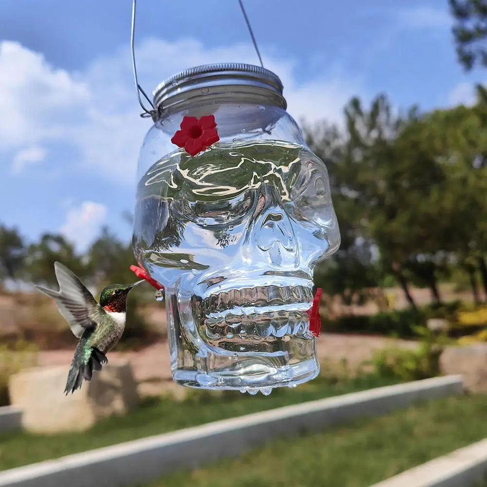 PET 14.8x11x9.5cm Skull Bird Feeder Halloween Garden Suspended Bird Feeder Three Water Dispenser Hummingbird Hole X2J5